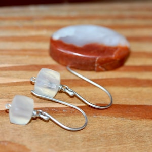 Tiny Silver Earring Small Square Gem Earrings White Chalcedony Earrings Gift for Her Gift for Him Sterling Silver Gemstone Dangles image 3