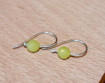 Tiny Silver Earrings with Yellow Beaded, Yellow Gemstone Earrings, Dainty Minimalist Gifts, Gifts for Her, Gifts for Him,