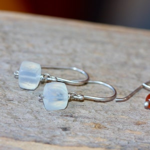 Tiny Silver Earring Small Square Gem Earrings White Chalcedony Earrings Gift for Her Gift for Him Sterling Silver Gemstone Dangles image 9