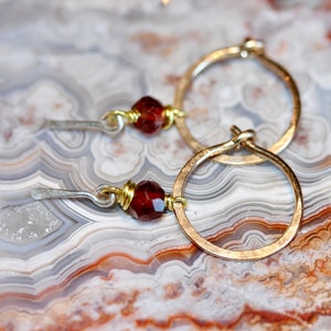 Gold Filled Hoop Earrings- Garnet Hoop Earrings- Birthstone January- Red Hoop Earrings, Tiny Hoop Earrings- Gemstone Hoop Earrings - Gold