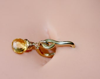 Belly Button Ring - Citrine Belly Ring - Yellow Beaded Belly Hoop - Gemstone Body Jewelry - Body Candy - 18g 16g 14g