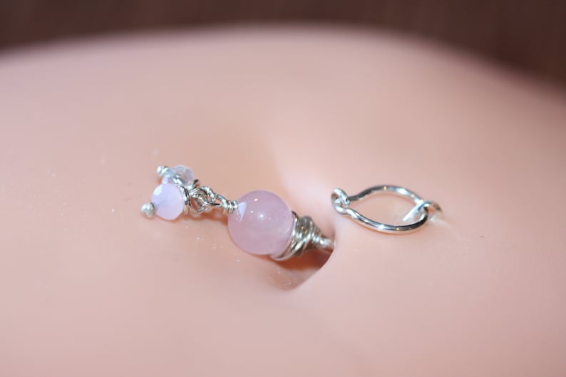 Belly Botton Ring Pink Quartz Belly Button Hoop Barbell Dainty Navel Jewelry 18g 16g 14g 8mm 10mm 12mm Gold or Silver Everyday Jewelry Bild 5