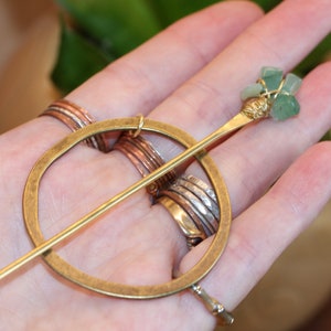 Open Circle Hair slide Barrette-brass hair stick round barrette hair pin gold hair slide Womans hair clip Aventurine Hair Stick image 2