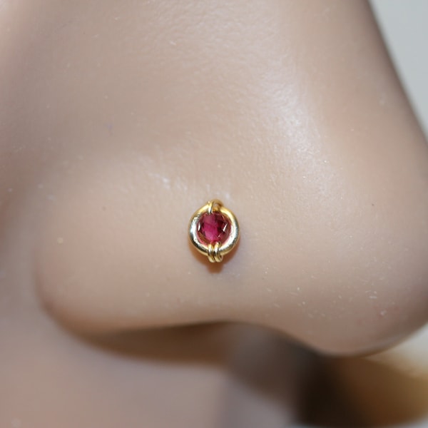 Ruby Nose Ring-Nose Stud-Piercing Jewelry - gold-filled or sterling silver - L-Shaped or screw post - handmade