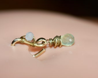 Belly Button Ring Prenite and Moonstone Belly Button Hoop Piering Jewelry Handmade Beaded Jewelry Healing Gemstones