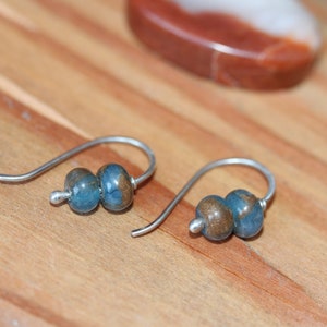Tiny Silver Earring Small Dainty Gemstone Earrings Blue and Brown Impression Jasper Earrings Gift for Her Gift for Him Dangles image 2