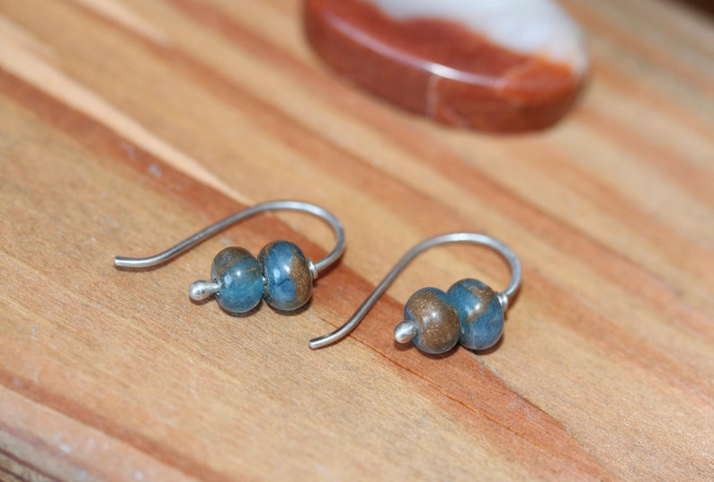 Tiny Silver Earring Small Dainty Gemstone Earrings Blue and Brown Impression Jasper Earrings Gift for Her Gift for Him Dangles image 2