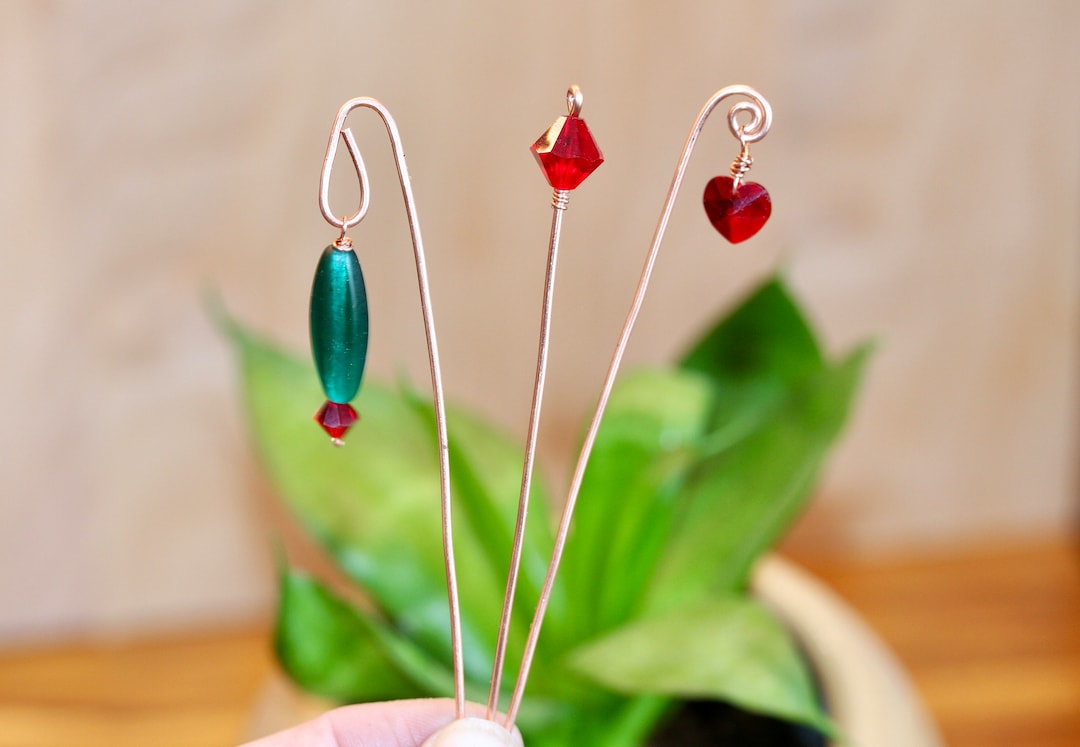 Plant Stakes / Electro Culture Red Plant Sticks / Whimsical Plant Decor