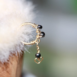 Heart Hematite Nose Ring/ Heart Nose Ring with Dangle/ Gold Filled or Sterling Silver or Rose Gold/ 7mm 8mm 9mm 10mm/ 20 gauge 22 gauge