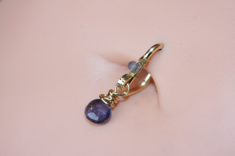 Belly Button Ring / Iolite Belly Button Hoop / Gemstone Belly Ring / Dainty Belly Ring / 14g 16g 18g / Gold Silver or Rose Gold Belly Ring image 2