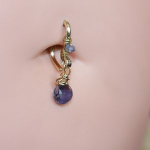 Belly Button Ring / Iolite Belly Button Hoop / Gemstone Belly Ring / Dainty Belly Ring / 14g 16g 18g / Gold Silver or Rose Gold Belly Ring image 5