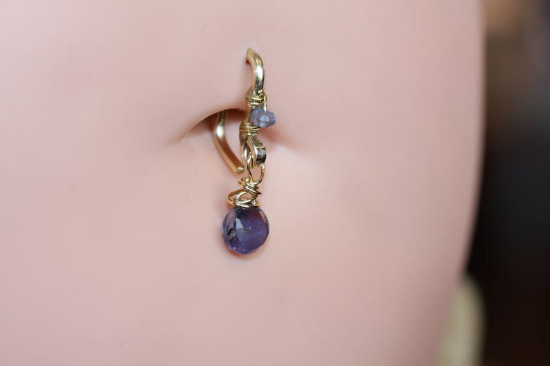 Belly Button Ring / Iolite Belly Button Hoop / Gemstone Belly Ring / Dainty Belly Ring / 14g 16g 18g / Gold Silver or Rose Gold Belly Ring image 5