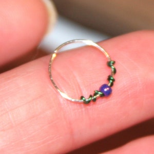 Extreme Thin Nose Hoop, Sterling Silver Hoop, Purple Beaded Nose Ring, 24 Gauge Hoop, 22 Gauge Hoop Earring, Cartilage Hoop, Seamless Hoop