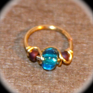 Blue Beaded Nose Ring: Sterling Silver Cartilage Hoop