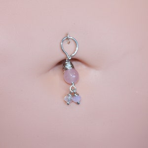 Belly Botton Ring Pink Quartz Belly Button Hoop Barbell Dainty Navel Jewelry 18g 16g 14g 8mm 10mm 12mm Gold or Silver Everyday Jewelry Bild 7