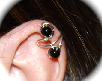 Ear Cuff Black Onyx, Ear Wrap, Non Pierced, Cartilate Cuff, Gold Ear Cuff, Silver Ear Cuff,  Conch Cuff,  Helix Cuff