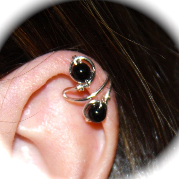 Ear Cuff Black Onyx, Ear Wrap, Non Pierced, Cartilate Cuff, Gold Ear Cuff, Silver Ear Cuff,  Conch Cuff,  Helix Cuff