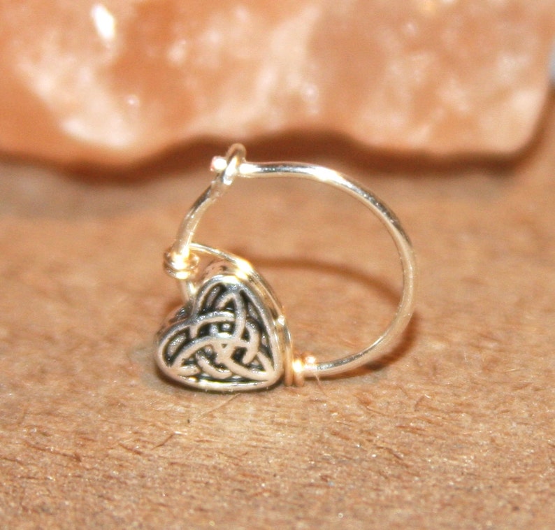 Celtic Heart Cartilage Earrings, Heart Charm Nose Ring, Ear Cuff, Helix Hoop, Nose Rings, Seamless or Latched Hoop, Piercing Jewelry image 1