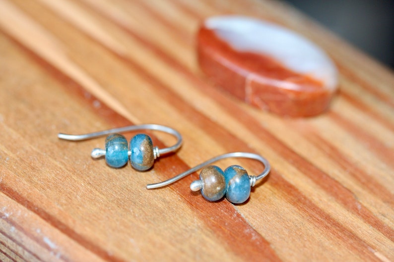 Tiny Silver Earring Small Dainty Gemstone Earrings Blue and Brown Impression Jasper Earrings Gift for Her Gift for Him Dangles image 1