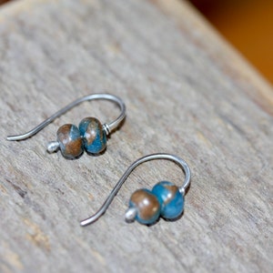 Tiny Silver Earring Small Dainty Gemstone Earrings Blue and Brown Impression Jasper Earrings Gift for Her Gift for Him Dangles image 5