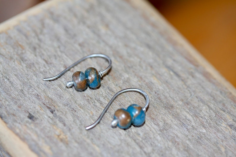 Tiny Silver Earring Small Dainty Gemstone Earrings Blue and Brown Impression Jasper Earrings Gift for Her Gift for Him Dangles image 5
