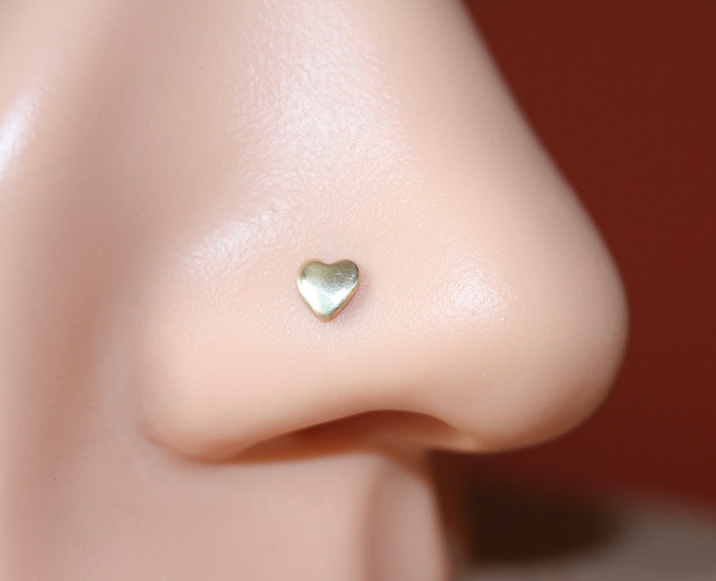 Tiny Heart Nose Ring Stud Piercing Jewelry for Helix Tragus Sterling Silver 20g and 18g, Straight or L-Shaped Cartilage Jewelry image 6