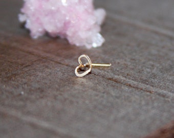 Tiny Heart Nose Stud, 14k Gold Filled Heart/Sterling Silver Heart Nose Stud, 24 Gauge Tiny Gold Nose Ring, Tiny Nose Ring, Nose Jewelry