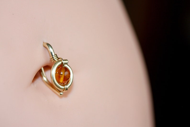 Belly Button Ring - Golden Amber Belly Button Hoop - Navel Jewelry - gold Silver Rose Gold Piercing Jewelry - 8mm 10mm 12mm 18g 16g 14g