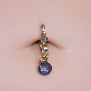 Belly Button Ring / Iolite Belly Button Hoop / Gemstone Belly Ring / Dainty Belly Ring / 14g 16g 18g / Gold Silver or Rose Gold Belly Ring image 9