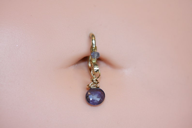 Belly Button Ring / Iolite Belly Button Hoop / Gemstone Belly Ring / Dainty Belly Ring / 14g 16g 18g / Gold Silver or Rose Gold Belly Ring image 9