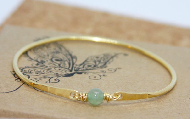 Thick Bangle Bracelet Gemstone Bracelet Gemstone Golden Brass Bangle Aventurine Bangle Bracelet Green Bangle Bracelet