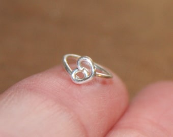 Small Heart Hoop Nose Ring: Sterling Silver Piercing Jewelry