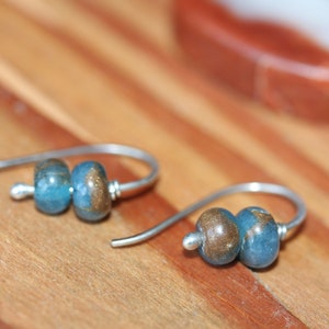 Tiny Silver Earring Small Dainty Gemstone Earrings Blue and Brown Impression Jasper Earrings Gift for Her Gift for Him Dangles image 7