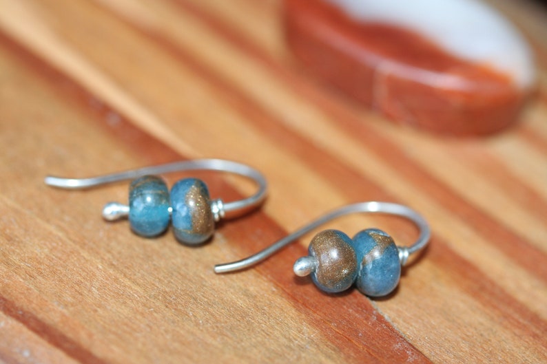 Tiny Silver Earring Small Dainty Gemstone Earrings Blue and Brown Impression Jasper Earrings Gift for Her Gift for Him Dangles image 7