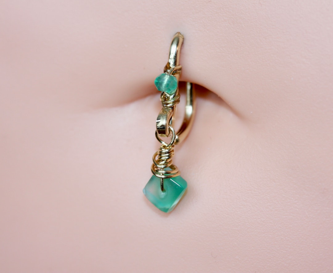 Belly Button Ring / Green Onyx Belly Ring / Gemstone Belly Button Ring