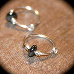 Small Hoop Earrings, Hematite Hoop Earrings, Sterling Silver Hoop Earrings, Lobe/Cartilage/Helix/Tragus
