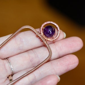 Amethyst Hair Pin, Hair Fork, Hair accessory, metal hair pin, gifts for her, boho bun holder, rustic wedding