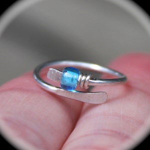 Einstellbare Sterling Silber Gefüllte Zehenring: Hellblaue Glas Perlen Midi Ring
