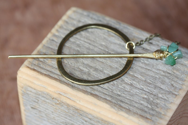 Open Circle Hair slide Barrette-brass hair stick round barrette hair pin gold hair slide Womans hair clip Aventurine Hair Stick image 3