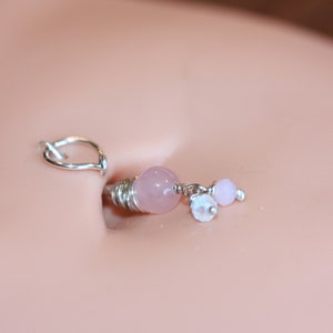 Belly Botton Ring Pink Quartz Belly Button Hoop Barbell Dainty Navel Jewelry 18g 16g 14g 8mm 10mm 12mm Gold or Silver Everyday Jewelry Bild 2