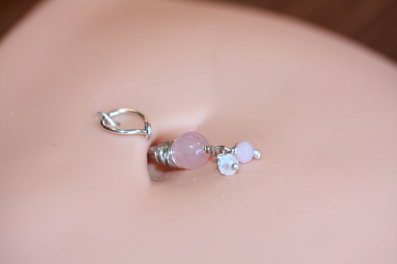 Belly Botton Ring Pink Quartz Belly Button Hoop Barbell Dainty Navel Jewelry 18g 16g 14g 8mm 10mm 12mm Gold or Silver Everyday Jewelry Bild 2