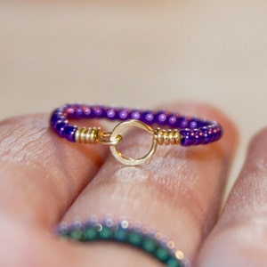 Stackable Thin Ring - Purple Beaded Ring, Circle 14k Gold Filled Wire ...