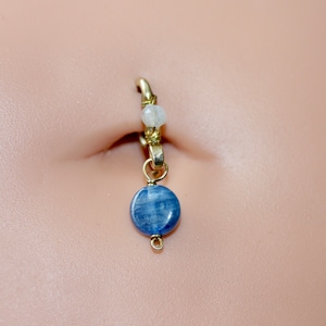 Kyanite Moonstone Belly Button Ring: Gold Filled Navel Hoop