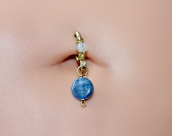 Belly Button Ring - Kyanite Moonstone Belly Button Ring - Dainty Gemstone Belly Button Hoop - Belly Button Jewelry - 18 16 14  gauge