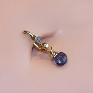 Belly Button Ring / Iolite Belly Button Hoop / Gemstone Belly Ring / Dainty Belly Ring / 14g 16g 18g / Gold Silver or Rose Gold Belly Ring image 10