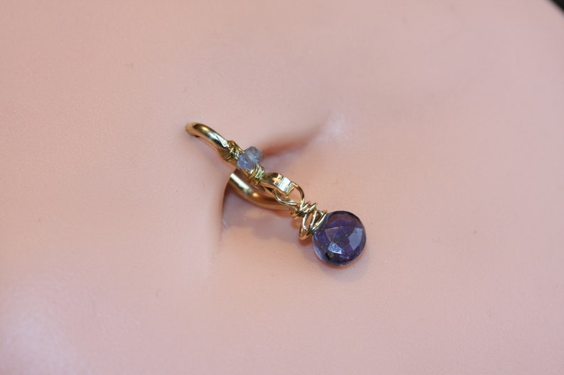 Belly Button Ring / Iolite Belly Button Hoop / Gemstone Belly Ring / Dainty Belly Ring / 14g 16g 18g / Gold Silver or Rose Gold Belly Ring image 10