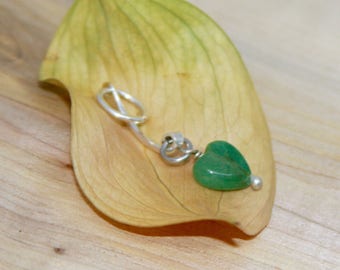 Belly Button Ring,  Heart Belly Button Barbell, Green Beaded Barbell, Heart Belly Button Ring, Handmade, two looks in one