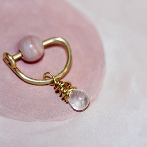 Nipple Ring / Moonstone Nipple Ring / D Shape Latching Nipple ring / Nipple Jewelry Gold Silver Rose / 14 Gauge 16 Gauge 18 Gauge image 1