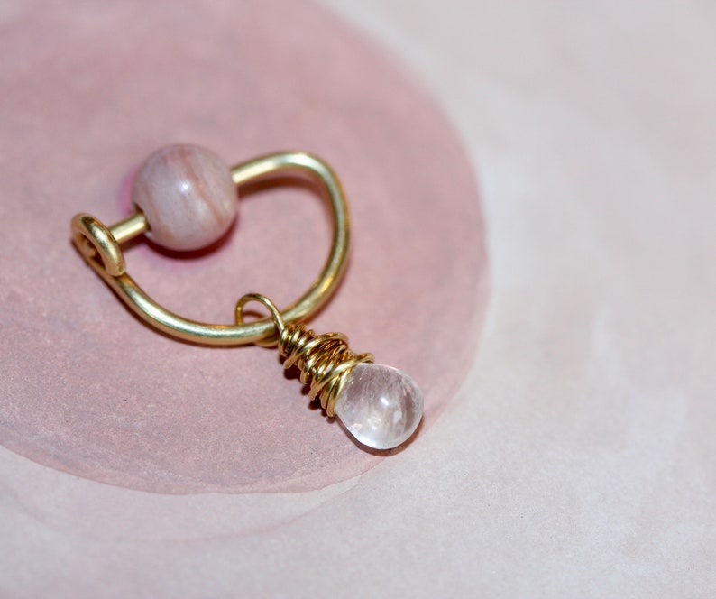 Nipple Ring / Moonstone Nipple Ring / D Shape Latching Nipple ring / Nipple Jewelry Gold Silver Rose / 14 Gauge 16 Gauge 18 Gauge image 1