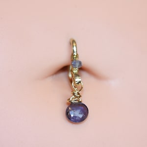 Belly Button Ring / Iolite Belly Button Hoop / Gemstone Belly Ring / Dainty Belly Ring / 14g 16g 18g / Gold Silver or Rose Gold Belly Ring image 4